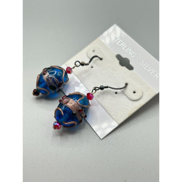 Vintage Italian Wedding Cake Art Glass Beaded Earrings Dangles Sterling Hooks - Picture 3 of 5